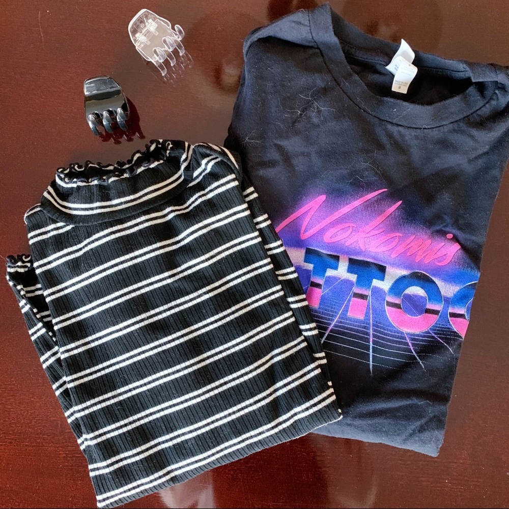 Ribbed Striped Turtle Neck